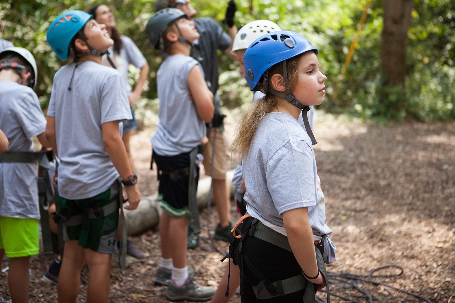 Students enjoying a ropes course.