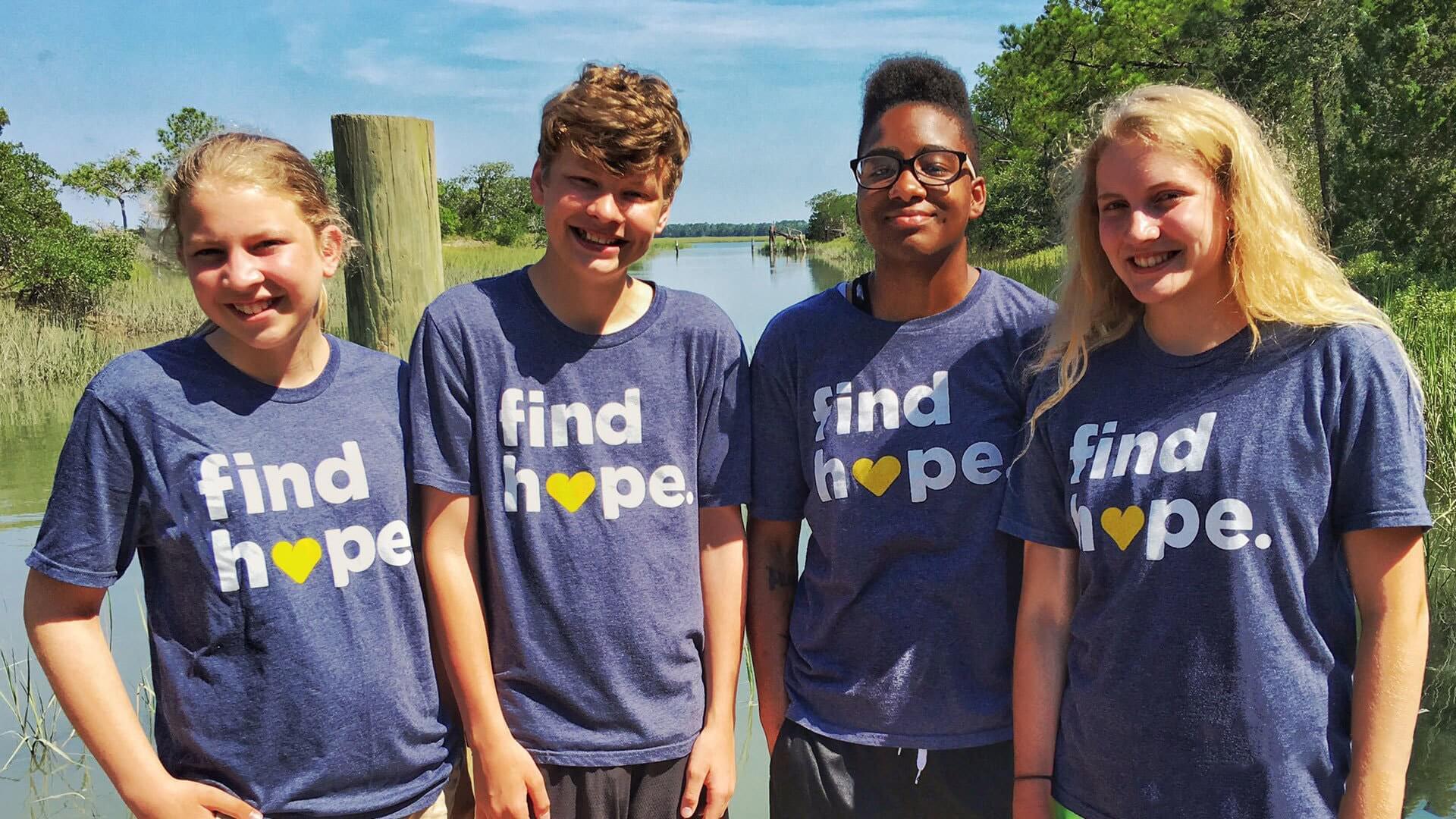 Students wearing Find Hope shirts.