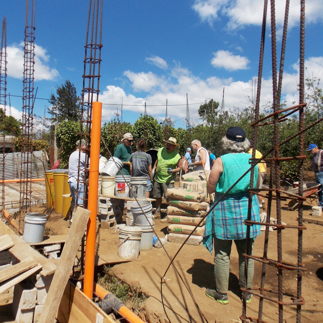 Volunteers constructing a building in Guatemala.